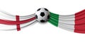 England Vs. Italy soccer match. National flags with football. 3D Rendering