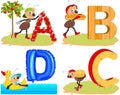 English ABC alphabet for children. Insect ant and letters. Apple, board, cheese, duck Royalty Free Stock Photo