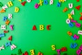 English ABC. Scattered colorful wooden letters