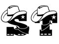 English alphabet black silhouette. Vector illustration of letter S and T with western decoration Cowboy hat and sheriff star Royalty Free Stock Photo