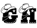 English alphabet black. Vector illustration of letter G and H with western decoration Cowboy hat and sheriff star isolated on Royalty Free Stock Photo