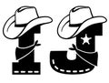 English alphabet black. Vector illustration of letter J and I with western decoration Cowboy hat and sheriff star isolated on Royalty Free Stock Photo