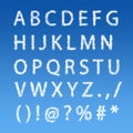 English alphabet from clouds on blue sky