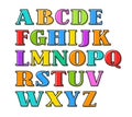 English alphabet colorful letters, black outline, . Royalty Free Stock Photo