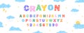 English alphabet crayon. Fun and creative typescript font. Chalk or wax texture. Vector illustration Royalty Free Stock Photo