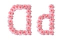 English alphabet from flowers of pink roses, letter D