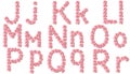 English alphabet from flowers of pink roses, letter