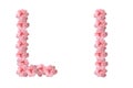 English alphabet from flowers of pink roses, letter L