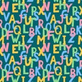 english alphabet kids seamless pattern hand drawn. vector. letters, written, font, numbers. Royalty Free Stock Photo