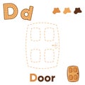 English Alphabet letter D with Trace and color door drawing