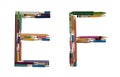 Alphabet - letters: E F, alphabet made from colorful used pencils