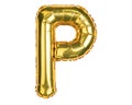 English Alphabet Letters. Letter P. Balloon. Yellow Gold foil helium balloon. Good for party, birthday, greeting card, events