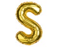 English Alphabet Letters. Letter S. Balloon. Yellow Gold foil helium balloon. Good for party, birthday, greeting card, events