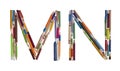 Alphabet - letters: M N, alphabet made from colorful used pencils