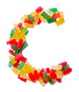 English alphabet from multi-colored chewing marmalade