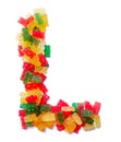 English alphabet from multi-colored chewing marmalade