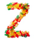 English alphabet from multi-colored chewing marmalade