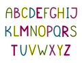 Multicolored hand-drawn English alphabet