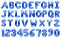 English alphabet and numbers made of blue inflatable helium balloons isolated. Foil balloon font colored in classic blue color of Royalty Free Stock Photo