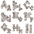 English alphabet from pieces of wood. The original font design of the pieces of plywood. English letters for coloring