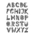 English alphabet vector, typography design. Poster with scratched latin abc made in baby style. Royalty Free Stock Photo