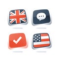 British and USA flags, English and American language, linguistic learning, online course, exam and test preparation program