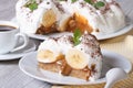 English Banoffee pie on a white plate close-up horizontal