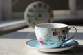 English blue and white tea cup on saucer Royalty Free Stock Photo