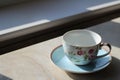 English blue and white tea cup on saucer Royalty Free Stock Photo