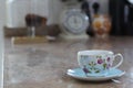 English blue and white tea cup on saucer Royalty Free Stock Photo