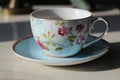 English blue and white tea cup on saucer Royalty Free Stock Photo