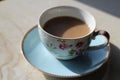 English blue and white tea cup on saucer Royalty Free Stock Photo