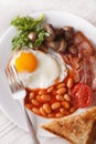 English breakfast close-up on a plate. vertical top view Royalty Free Stock Photo