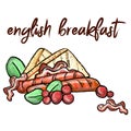 English breakfast with eggs and sausages