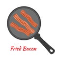 English breakfast - fried bacon on pan. Cartoon flat style. Vector illustration