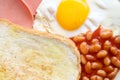 English breakfast: fried egg, bacon, beans and toast Royalty Free Stock Photo