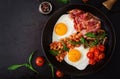 English breakfast - fried egg, beans, tomatoes, mushrooms, bacon and toast. Royalty Free Stock Photo