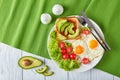 English breakfast - fried eggs, toast, salad Royalty Free Stock Photo