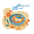 English breakfast Illustration for breakfast menu in hotel, cafe, restaurant, diner poster for wall decoration home