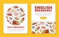 English breakfast web banner and card. Traditional tasty dishes for breakfast landing page, promotional leaflet cartoon