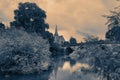 The English Bridge spanning the River Severn in Shrewsbury, Shropshire, England.  With the United Reformed Church Royalty Free Stock Photo