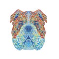 English Bulldog or British Bulldog Head Front View Pointillist Impressionist Pop Art Style