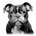 Whimsical Black And White Bulldog Illustration - Hyper-detailed And Photo-realistic