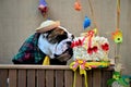 Redneck English Bulldog Smelling Popcorn Cake at Stall