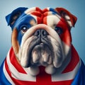 English bulldog with fur in the colors of the flag of the united kingdom of england Royalty Free Stock Photo