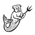 English Bulldog Mermaid with Trident Cartoon Mascot