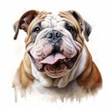 Realistic Watercolor Bulldog Illustration On White Background