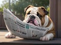 English bulldog reading the newspaper, generative ai Royalty Free Stock Photo