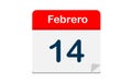 English calendar of the day 14 february