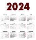 English Calendar grid bold digits for 2024. MF